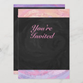 Roze en Zwart Verjaardagsfeestuitnodiging Kaart (Voorkant / Achterkant)