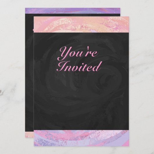 Roze en Zwart Verjaardagsfeestuitnodiging Kaart (Voorkant / Achterkant)