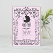 Roze en zwart  vervoerdeco-Baby shower in Kaart (Staand voorkant)