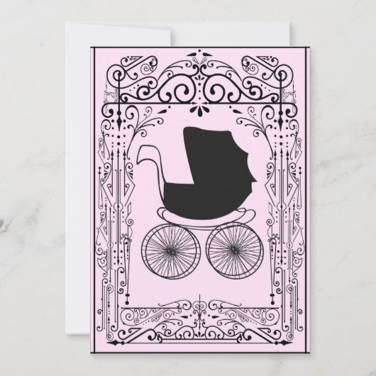 Roze en zwart vervoerdeco-Baby shower in Kaart (Achterkant)