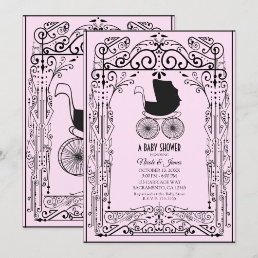 Roze en zwart  vervoerdeco-Baby shower in Kaart (Voorkant / Achterkant)