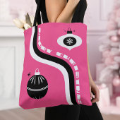 Roze en Zwart Vrolijk Kerstmis Vrouwen Canvas tas