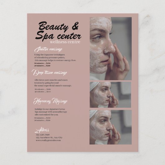 Roze en Zwart Wit Eenvoudig Spa Beauty Center Flyer (Voorkant)