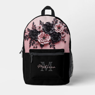 Roze en zwarte 3D Rozen Bedrukte Rugzak