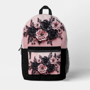 Roze en zwarte 3D Rozen Bedrukte Rugzak
