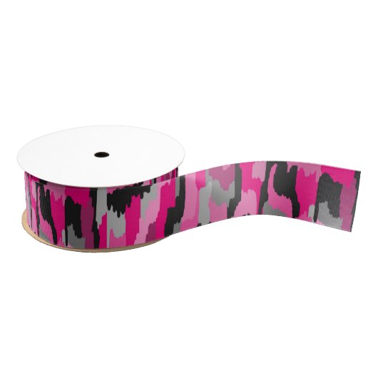 Roze en zwarte Abstracte afdrukken Grosgrain Lint (Spoel)