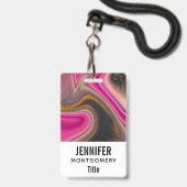 Roze en zwarte abstracte kunst met gouden kronkels badge (Achterkant met lanyard)