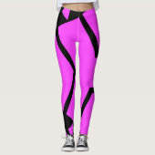 Roze en zwarte Abstracte lijnen Art Leggings (Voorkant)