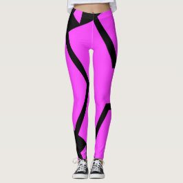 Roze en zwarte Abstracte lijnen Art Leggings
