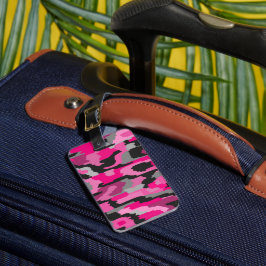 Roze en zwarte abstracte print bagagelabel