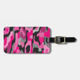 Roze en zwarte abstracte print  bagagelabel