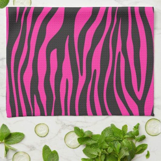 Roze en zwarte Abstracte Zebrastripes Theedoek (Gevouwen)