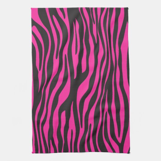 Roze en zwarte Abstracte Zebrastripes Theedoek (Verticaal)