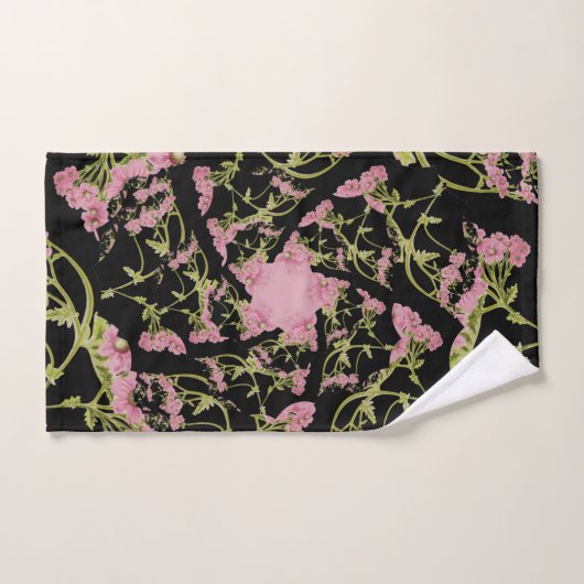 Roze en zwarte Achillea fractale kunst Bad Handdoek (Handdoek)