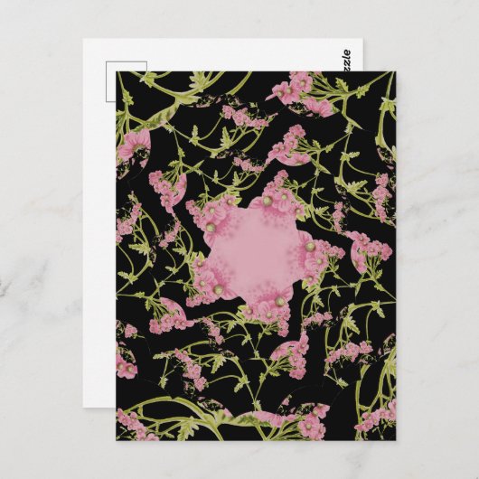 Roze en zwarte Achillea fractale kunst Briefkaart (Voorkant / Achterkant)