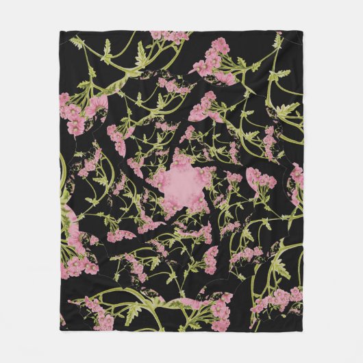 Roze en zwarte Achillea fractale kunst Fleece Deken (Voorkant)