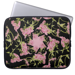 Roze en zwarte Achillea fractale kunst Laptop Sleeve