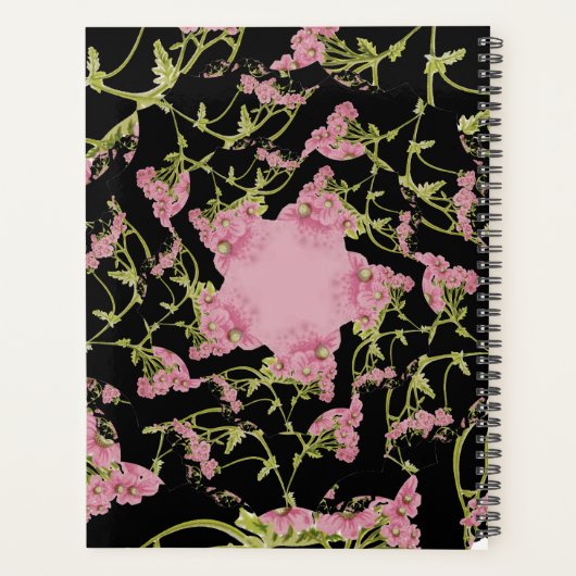 Roze en zwarte Achillea fractale kunst Planner (Achterkant)