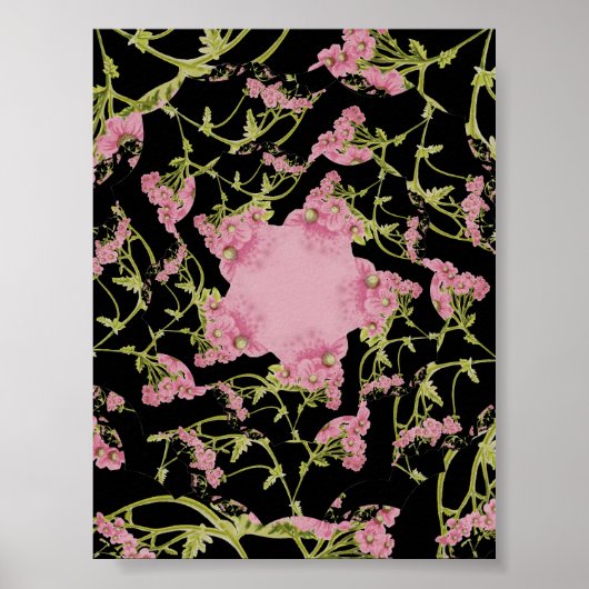 Roze en zwarte Achillea fractale kunst Poster (Voorkant)