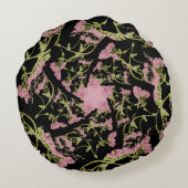 Roze en zwarte Achillea fractale kunst Rond Kussen (Achterkant)