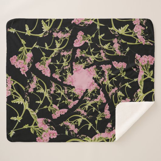 Roze en zwarte Achillea fractale kunst Sherpa Deken (Voorkant (horizontaal))