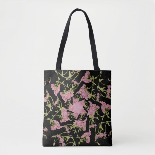 Roze en zwarte Achillea fractale kunst Tote Bag (Voorkant)