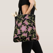 Roze en zwarte Achillea fractale kunst Tote Bag (Dichtbij)