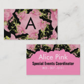 Roze en zwarte Achillea Monogram Visitekaartje (Voorkant / Achterkant)