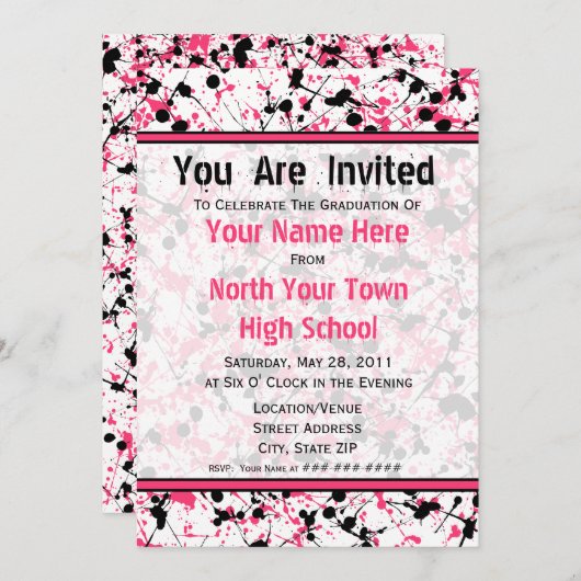 Roze en zwarte Afstuderen - 2011 Kaart (Voorkant / Achterkant)