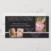 Roze en zwarte Afstuderen Aankondiging & Uitnodigi (Voorkant)