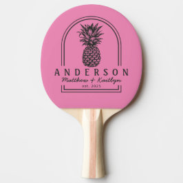 Roze en Zwarte Ananas Bruiloftsboog & Naam Tafeltennisbatje
