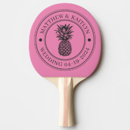 Roze en Zwarte Ananas Bruiloftskroon & Naam Tafeltennisbatje