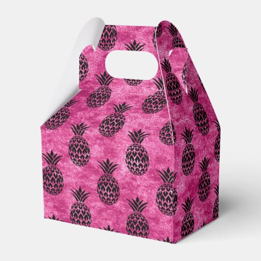 Roze en zwarte ananas tropische verjaardagsfeestje bedankdoosjes (Achterkant)