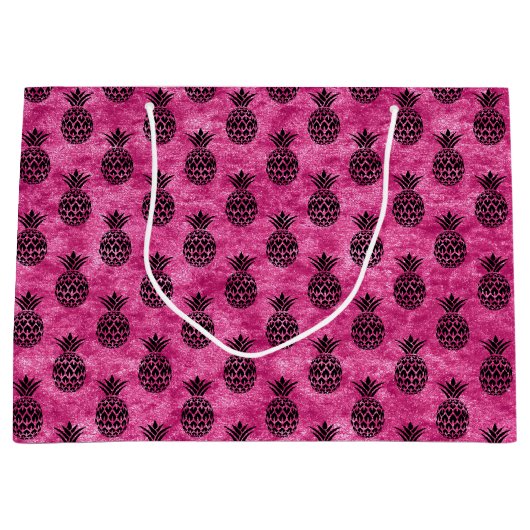 Roze en zwarte ananas tropische verjaardagsfeestje groot cadeauzakje (Voorkant)