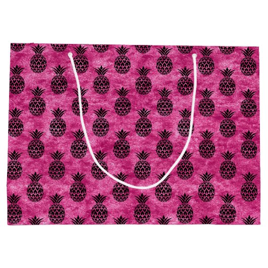 Roze en zwarte ananas tropische verjaardagsfeestje groot cadeauzakje (Achterkant)