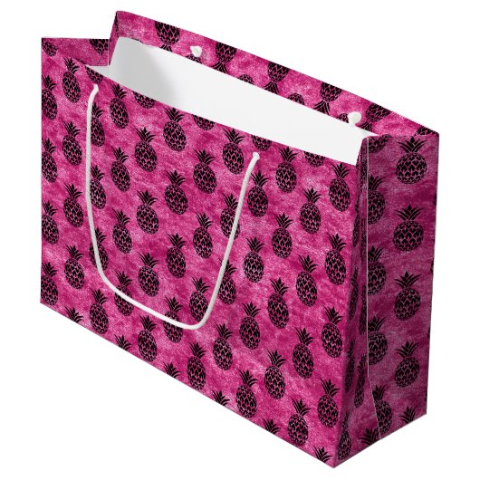 Roze en zwarte ananas tropische verjaardagsfeestje groot cadeauzakje (Voorkant Gekanteld)