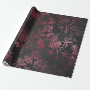 Roze en zwarte Antiek krasgrunge Damask 15 Cadeaupapier