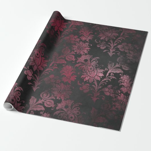 Roze en zwarte Antiek krasgrunge Damask 15 Cadeaupapier (Uitgerold)