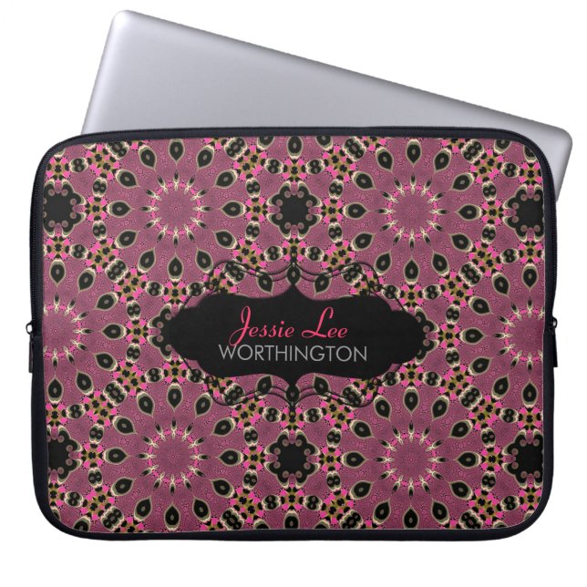 Roze en zwarte Arabische laptophoes Laptop Sleeve (Voorkant)