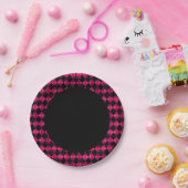 Roze en zwarte argyle geruite feest papieren bord (Feest)