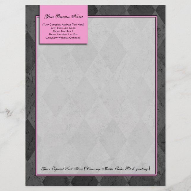 Roze en zwarte Argyle Letterhead Briefhoofd Sjabloon (Voorkant)
