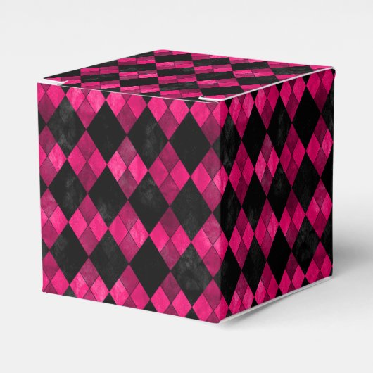 Roze en Zwarte Argyle Party Favoriet Box Bedankdoosjes (Voorkant Zijde)