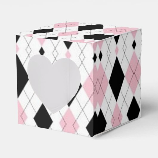 Roze en zwarte argyle Pattern Heart Favor Box Bedankdoosjes (Voorkant Zijde)