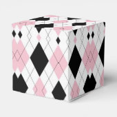 Roze en zwarte argyle Pattern Heart Favor Box Bedankdoosjes (Achterkant)