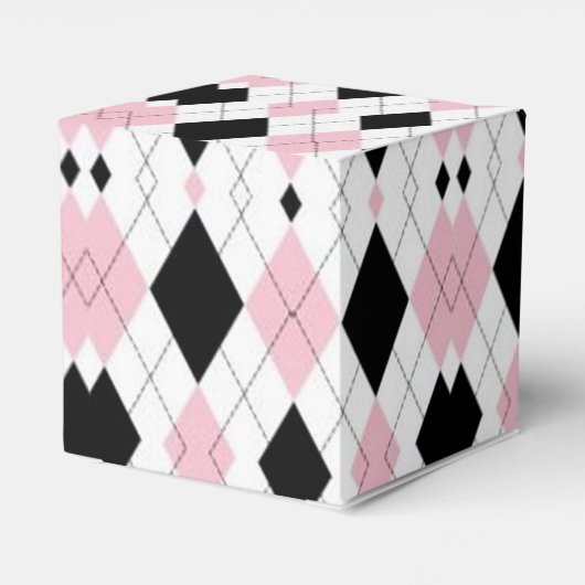 Roze en zwarte argyle Pattern Heart Favor Box Bedankdoosjes (Achterkant)