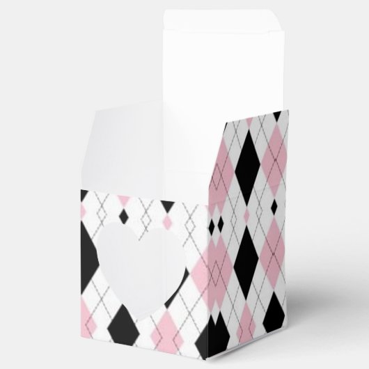 Roze en zwarte argyle Pattern Heart Favor Box Bedankdoosjes (Geopend)
