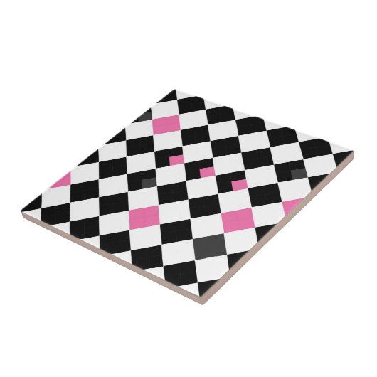 Roze en zwarte argyle tegeltje (Zijkant)