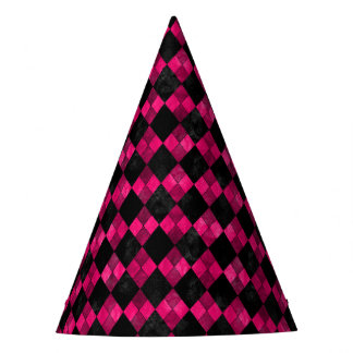 Roze en Zwarte Argyle Verjaardagsfeest Pet Feesthoedjes