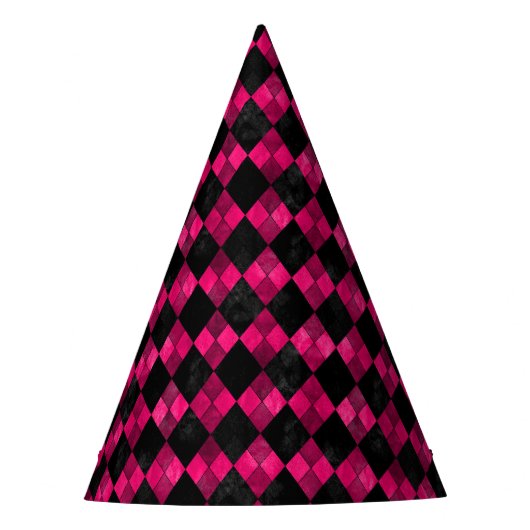 Roze en Zwarte Argyle Verjaardagsfeest Pet Feesthoedjes (Voorkant)
