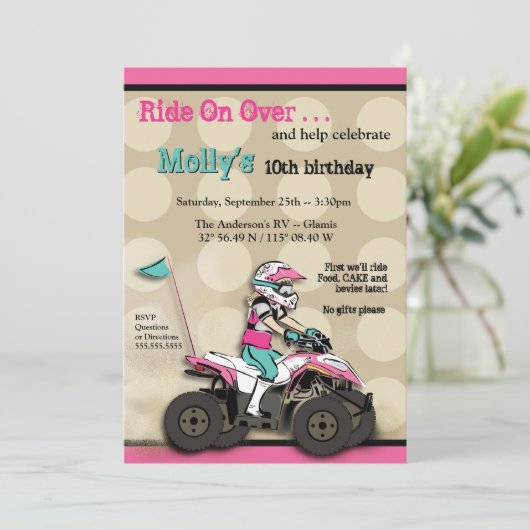 Roze en zwarte ATV Rider Kaart (Staand voorkant)